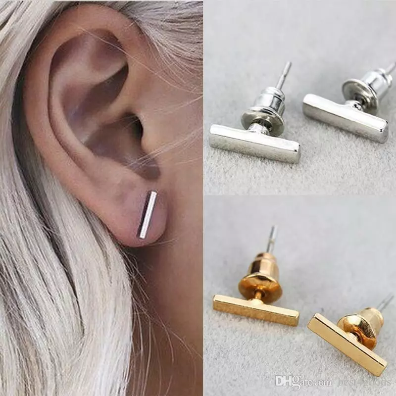 Bar Stud Earrings Silver Gold Urban Minimalist Black Vertical Horizontal  earCuff | eBay