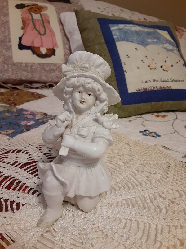 Carl Schneider Germany Bisque Porcelain Girl Kneeling antique 1879