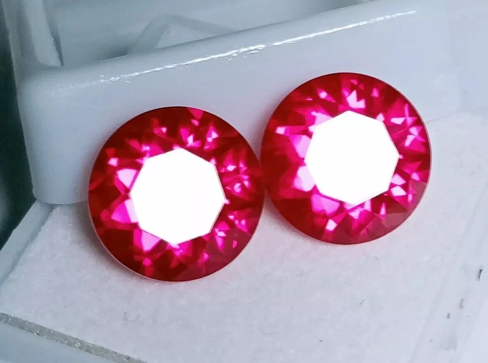 Natural Pair of Red Ruby 12+ Ct Round Cut Certified Loose Gemstones - Image 3 of 4