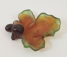 DAUM PATE DE VERRE ART GLASS FIG LEAF DISH