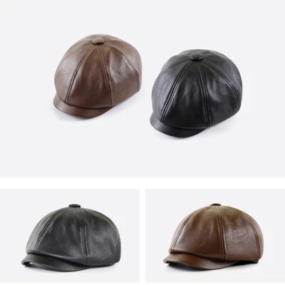 Unisex Faux Leather Newsboy Cap Hat Baker Boy Cabbie Gatsby Beret Retro - Image 1 of 4
