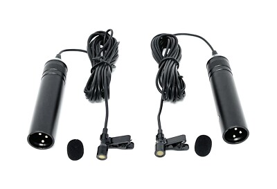 2 x Pro 48V Phantom Power XLR Cannon 3-Pin Tie Clip On Lavalier Lapel Microphone