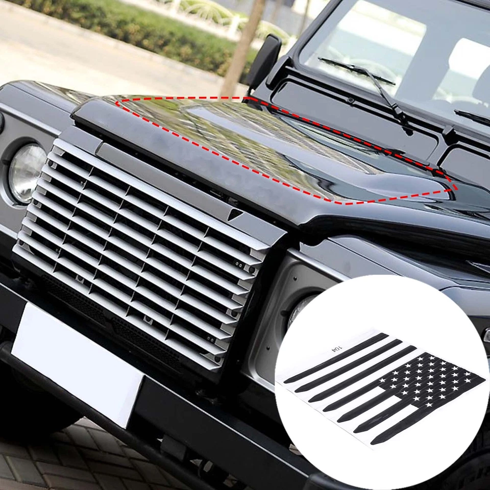Decalcomania bandiera USA cappuccio nero vinile grafico per Land Rover Defender 2004-2018 - Immagine 3 di 4
