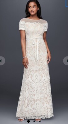 silk lace wedding dress Satin Mermaid Lace V-neck Cap Sleeves Wedding Dresses With Appliques, MW703 main image 0