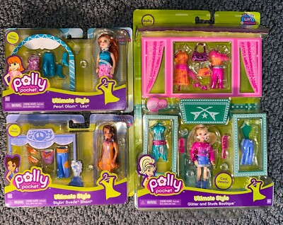 NOS LOT Polly Pocket Glitter Studs Boutique Stylin Suede Shani Pearl Glam  Lea