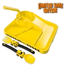 Construction Toddler Plates – Toddler Eating Utensil Set with Removable Straw –