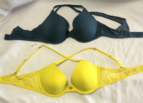 Lot of 2 Victoria’s Secret Bras Size 34 C , Teal (Push-up) Yellow T-Shirt Bra)