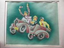 RUTH BELLITTO PAINTING AMERICAN ILLUSTRATION HORSE WILD CAR RIDE MEN VINTAGE WPA