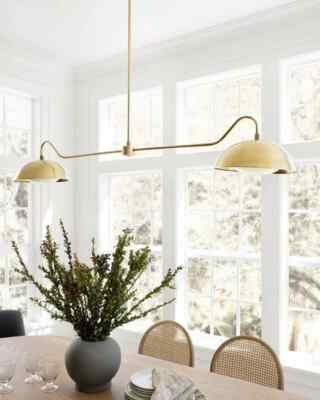 2 Arm light Aldorno Linear Chandelier Mid Century Modern Brass Pendant Sputnik