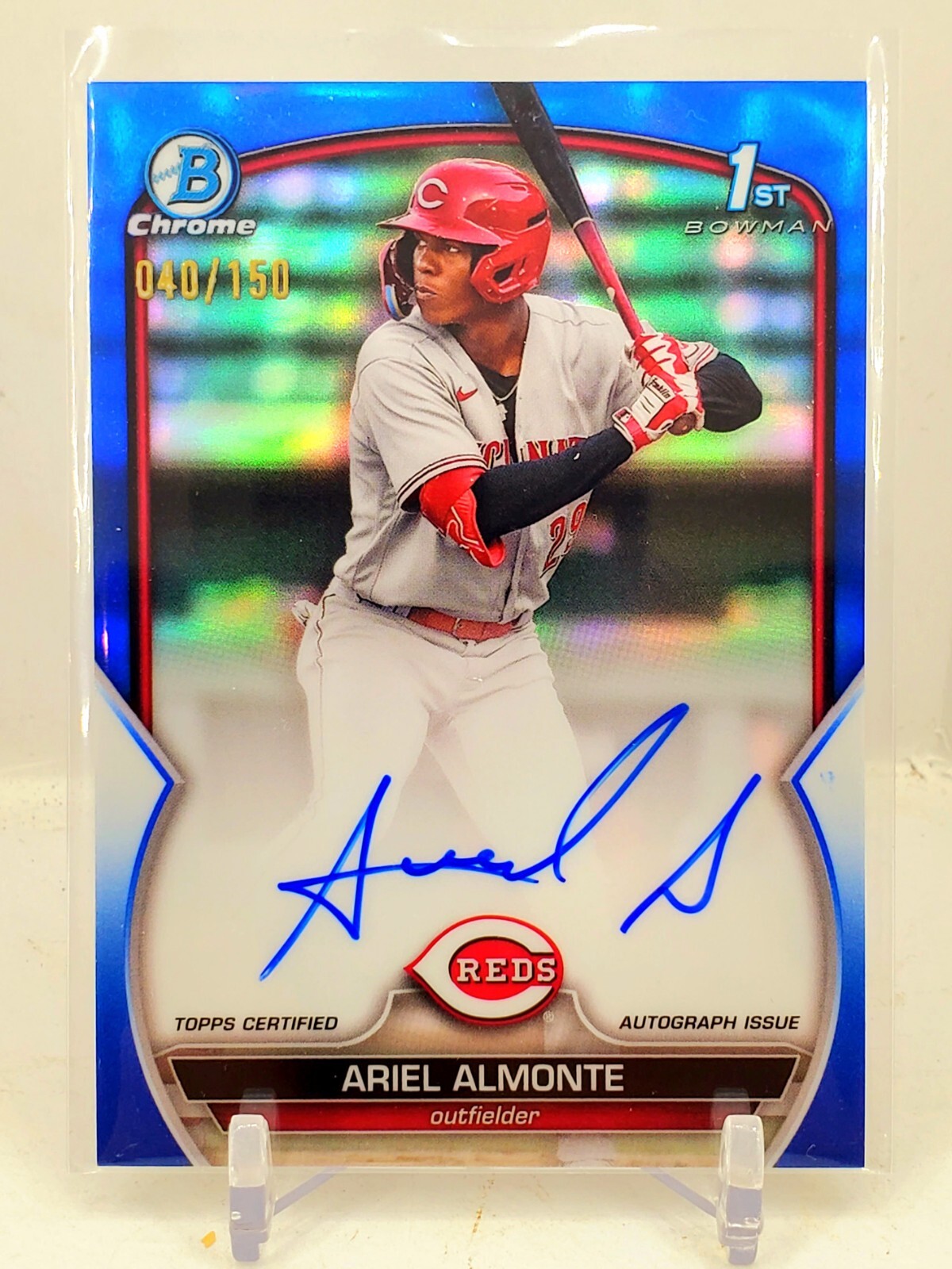 2023 Bowman Chrome 1st Ariel Almonte Blue Refractor Auto 40/150 Reds ROOKIE RC