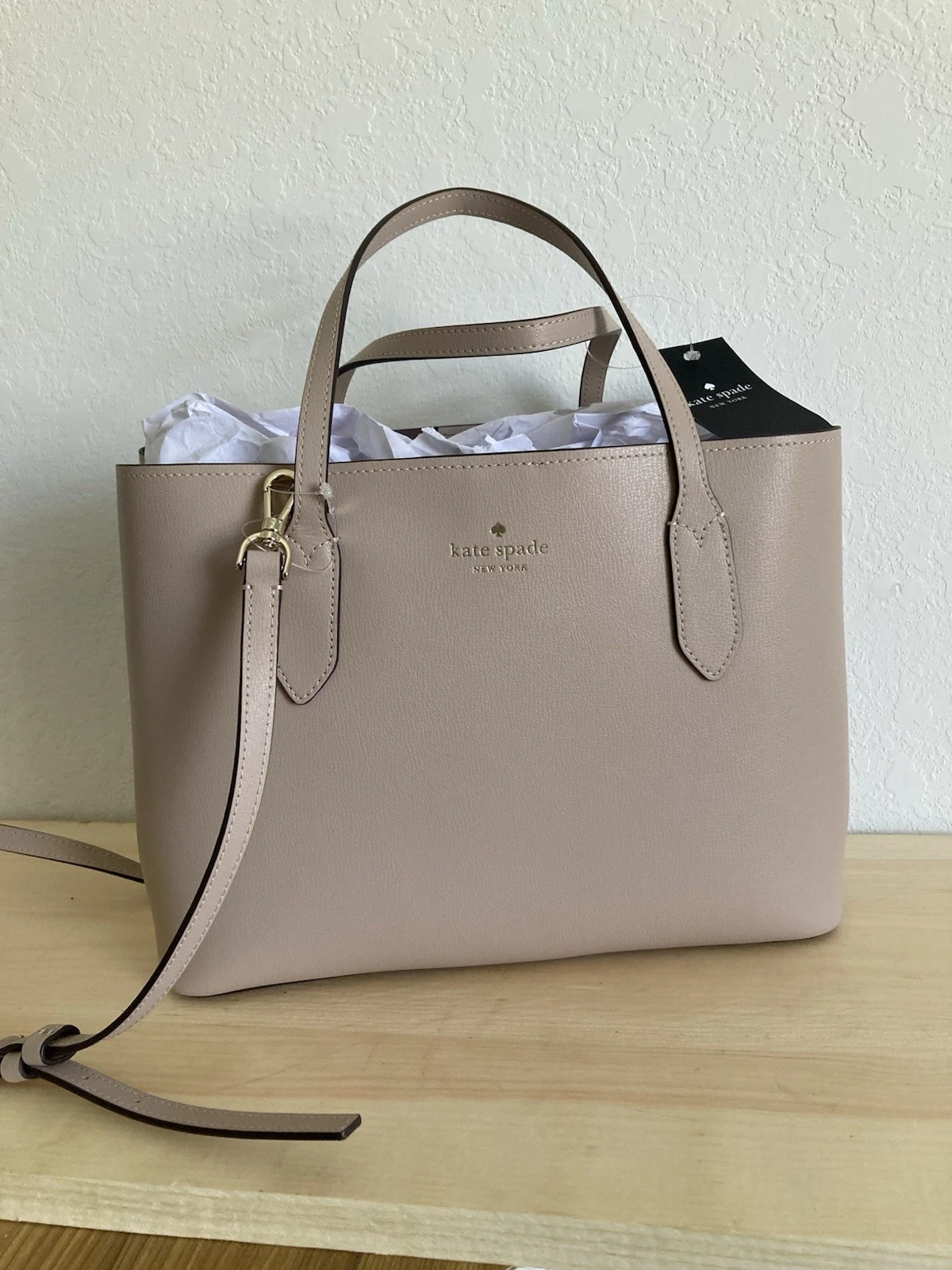 Borsa a tracolla Kate Spade Harper in pelle beige calda nuova con etichetta