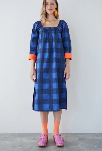 Dr Bloom Barcelona Sorbete Midi Dress Gingham Long Sleeve Cotton Sz S/M Boho - Picture 4 of 16