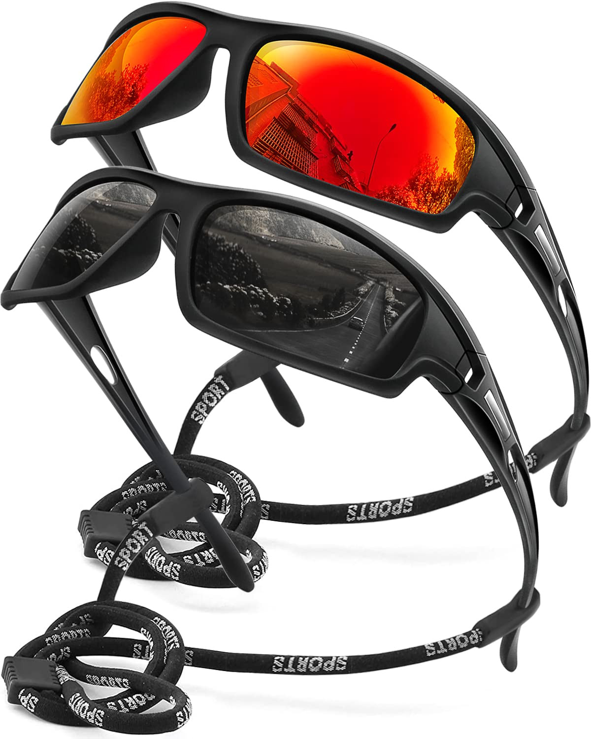 Polarized Sports Sunglasses for Men with UV Protection Unbreakable Wrap Around Design