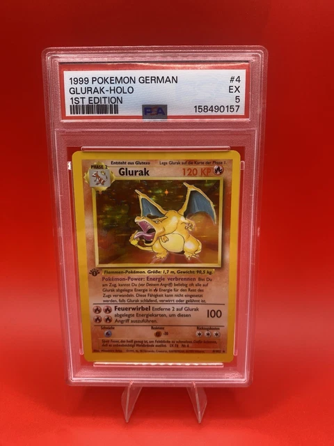 Pokémon TCG Glurak Base Set Holo Rare 4/102 DE 1999 1st Edition PSA 5