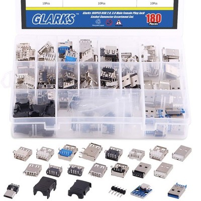 180Pcs Micro Sockets USB 2.0 3.0 Type A Male Female Plug Connector Jack Solde...