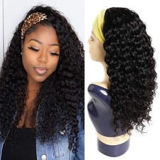 Headband Wig Deep Wave Human Hair Wigs 14 Inch Curly Headband Wigs for Black ...