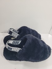 UGG Fluff Yeah Black Fuzzy Slides Slingback Sandal Slipper Women's Size 6