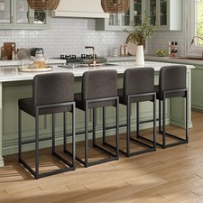 24" Bar Stool Counter Height Bar Chair Set of 4 PU Leather Dining Chair Gray