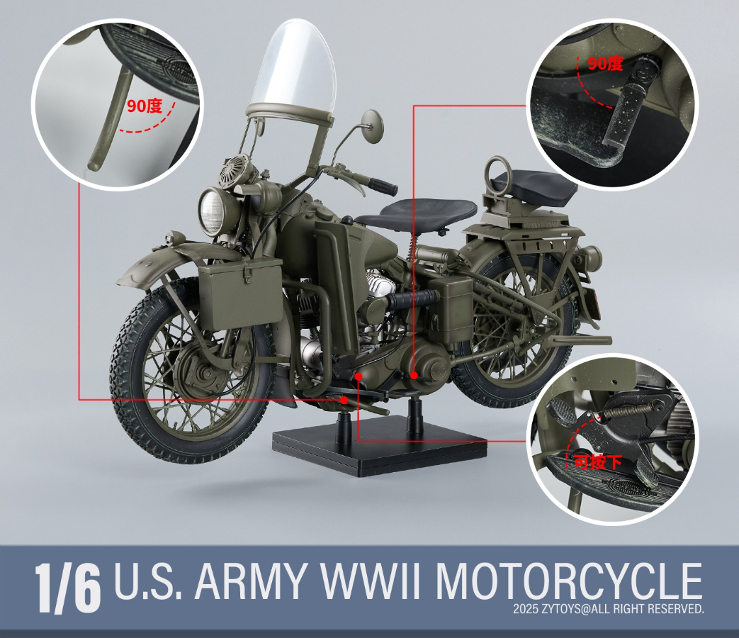 ZYTOYS ZY8038 1/6 WWII US Military Motorcycle With Bag for 12in