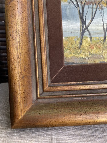 Vintage Ölgemälde Wald Bach Herbst Laub Herbstliche Szene Holzrahmen 16x14" - Bild 3 von 14