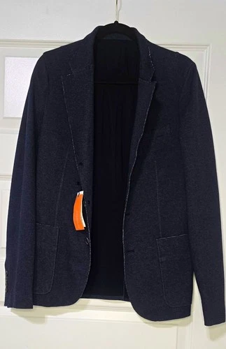 Korean Winter Fashion Blue Solid Blazer Jacket Cotton Notch Collar Button Unisex - product listing photo