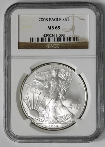 2008 American Silver Eagle - NGC MS69 - Brown Label !!