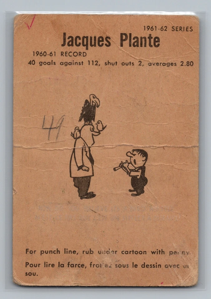 Parkhurst Jacques Plante Montreal Canadiens #49 10578 1961-62 Foto 2 de 2
