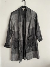 Eileen Fisher Cardigan Organic Cotton Hazy Blocks Open Collar Lagenlook Sz XXS