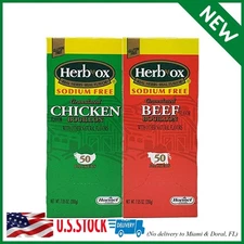 Herb-Ox Sodium Free Bouillon Bundle,`Beef and Chicken, 100 Total Packets