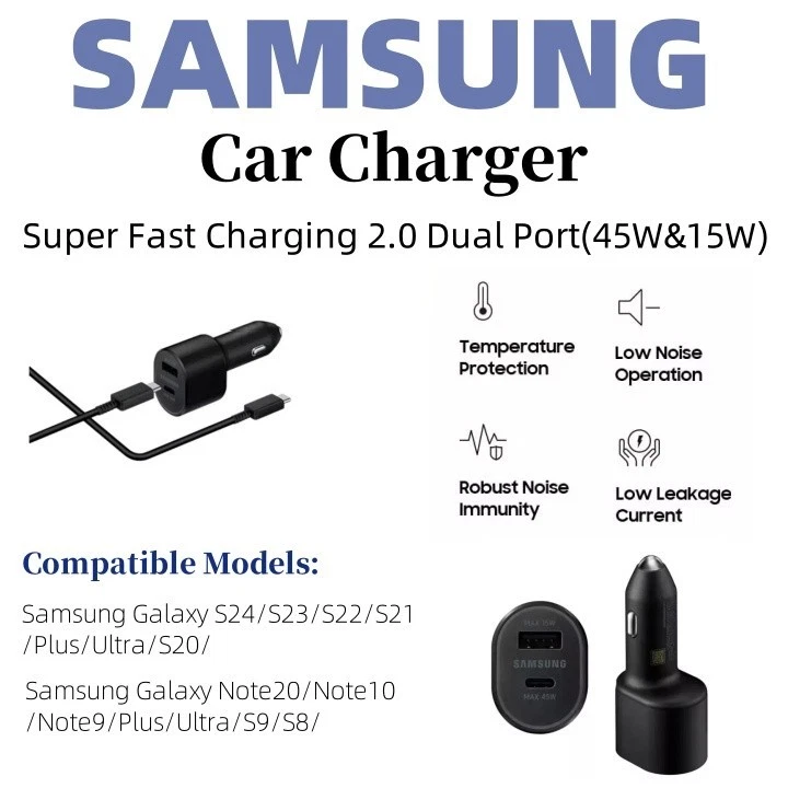 Cargador Coche 45W🗽Doble Puerto Carga Rápida 5A Original Samsung MAX USB-C Cable🚚�US Foto 2 de 4