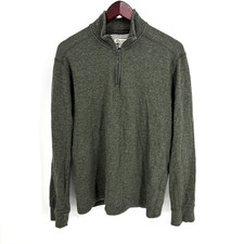 J.Crew Sweater Mens Large Green Knit Goods 1/4 Zip Pullover Mock Neck Cotton