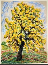 Emil Armin Chicago Jewish Modernist Artist Pastel Autumn Tree Expressionistic!!!