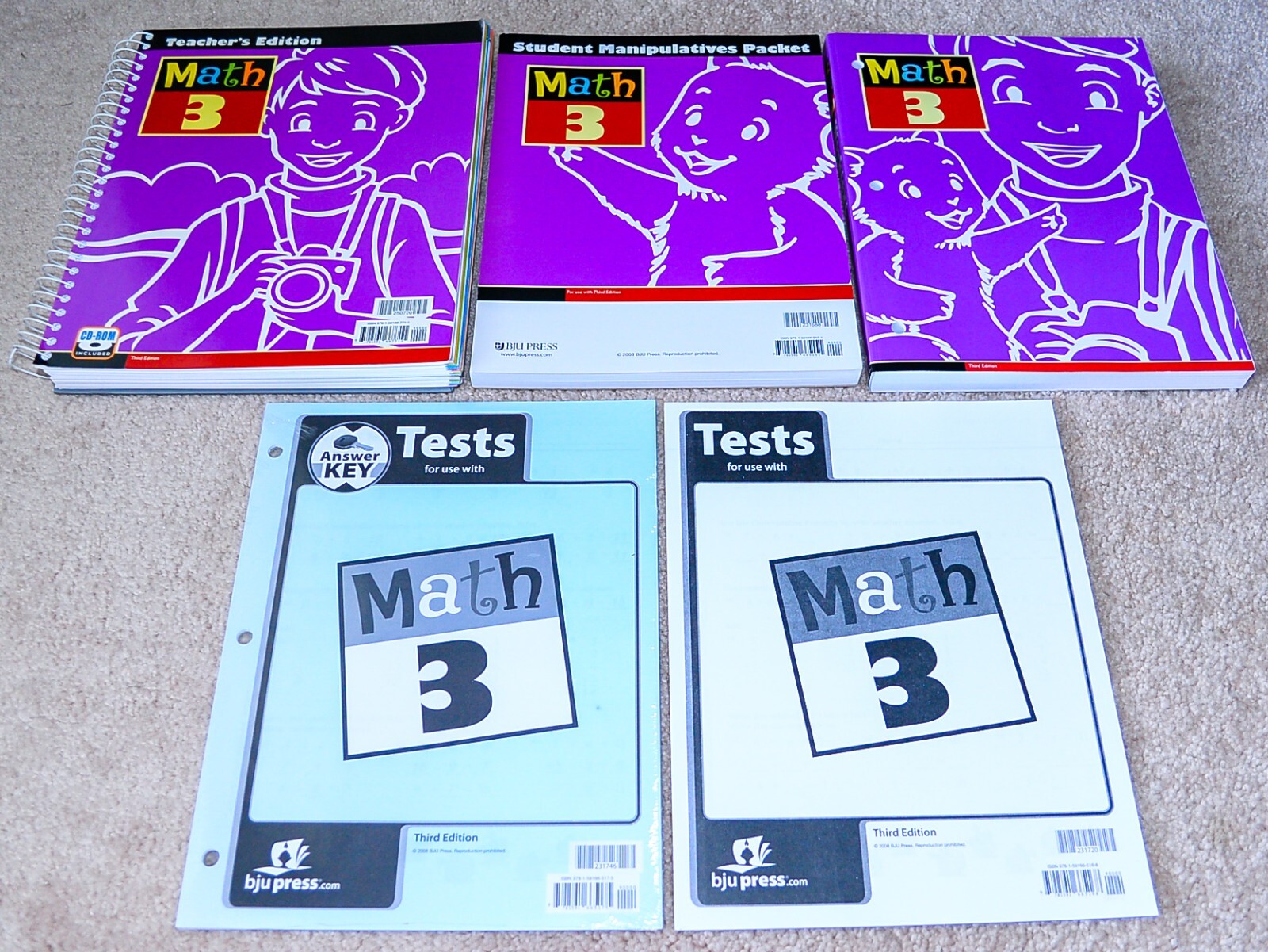 BJU Bob Jones 3rd grade MATH 3 Student Worktext Teacher Edition COMPLETE SET