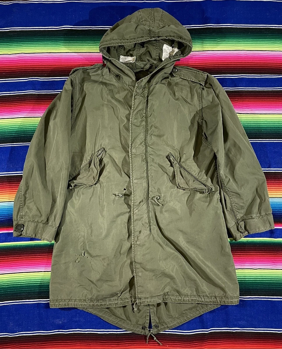 Vintage 70s 80s Military Fishtail Parka Jacket With Hood Size Small