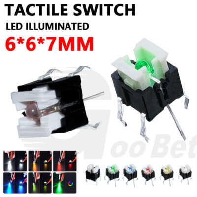 Micro Tactile Push Button Switch Momentary LED Illuminated 6 x 6 x 7mm SPST PCB