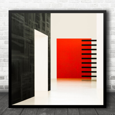 Architektur Abstrakt Minimal Wanddeko Rot Weiß Schwarz Quadratisch Kunstdruck