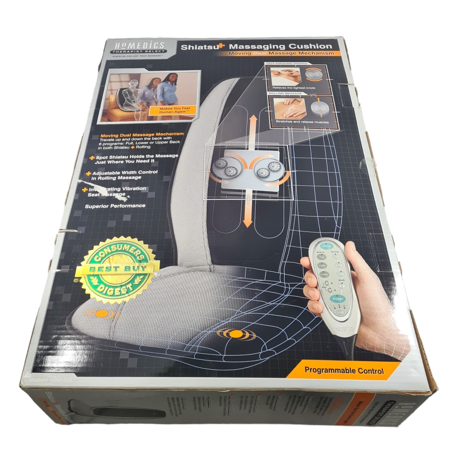 HoMedics SBM300 Shiatsu Back Massaging Cushion Soothing Heat Rolling