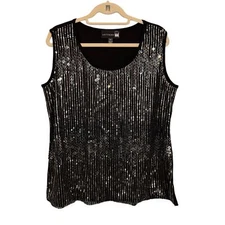 Antthony Original Tank Top Womens XL Black Sparkly Sequin Night Out Party Formal