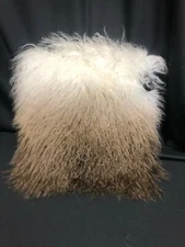 100% Mongolian Fur Ombra Brown Cream Sofa Bed Chair Throw Pillow 15x15 w insert