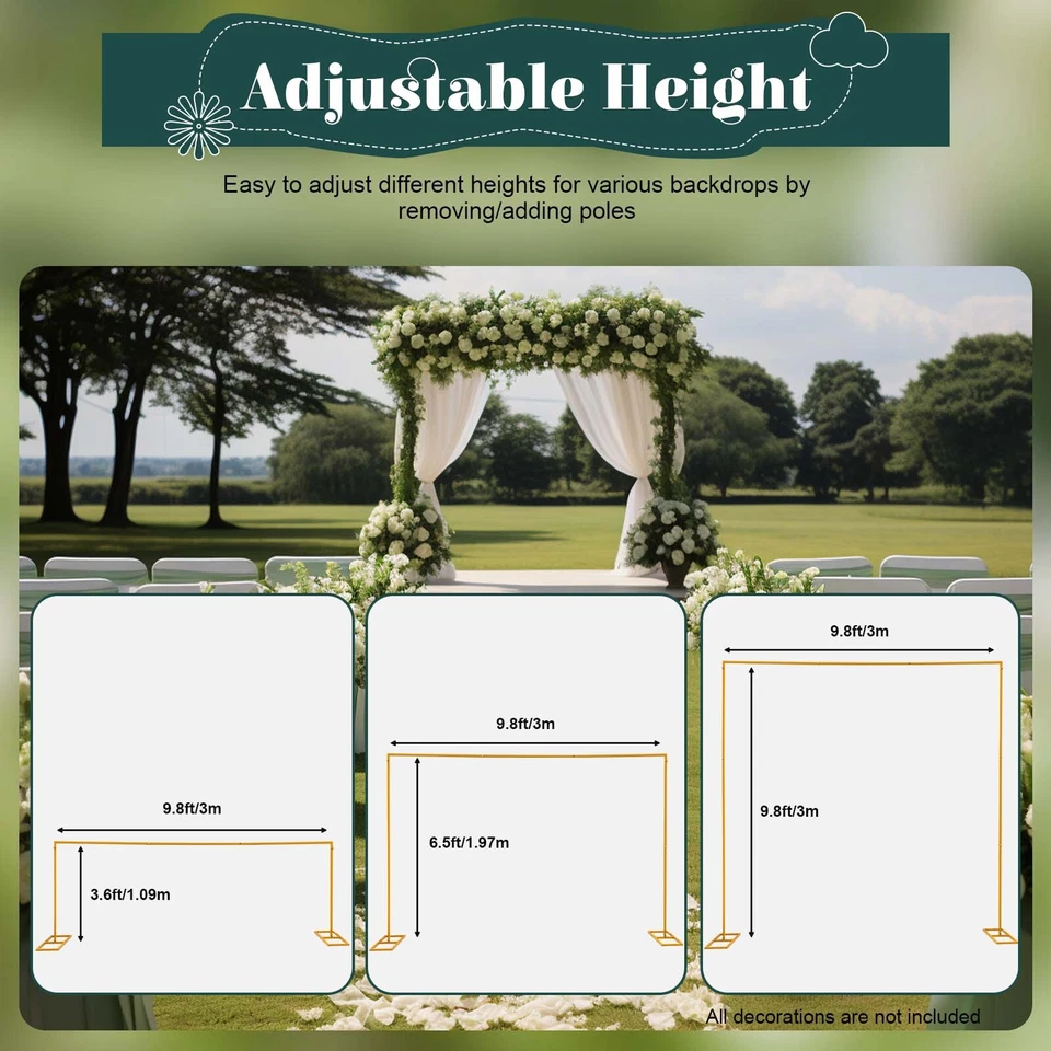 Soporte de telón de fondo de arco de boda marco de flores cuadrado de metal 9,8 pies decoración de fiesta de jardín Foto 2 de 4