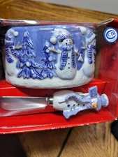 Snowman Blue And White Dip Set Ceramic