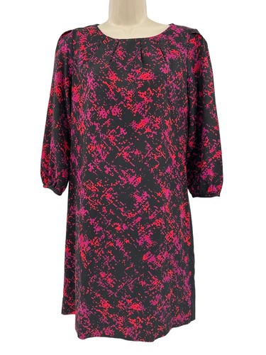 Antonio Melani Dress Size 4 Shift 3/4 Sleeve Black Red Multi Boat Neck Mini