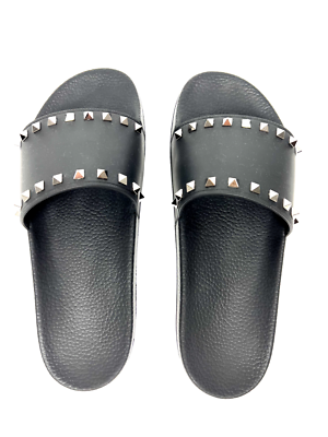 VALENTINO ROCKSTUD, MENS BLACK PVC SLIDES SIZE 44EU, 11US