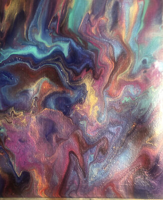 Original 8x10 Acrylic Fluid Paint Pouring Art On Canvas, Colorful Home Décor