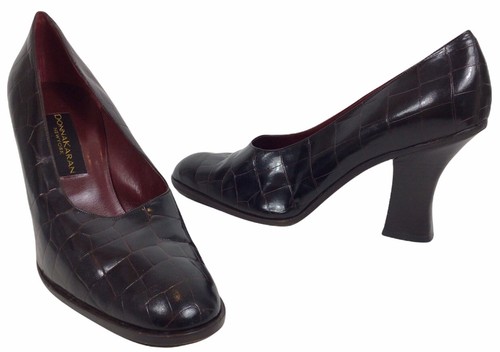 Donna Karan Leather Croc Alligator Embossed Pump Round Toe Brown Sz 10 - Picture 2 of 10