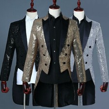 Mens Suit Top Jacket Tuxedo Tailcoat Coat Shiny Sequin Showman Wedding Banquet