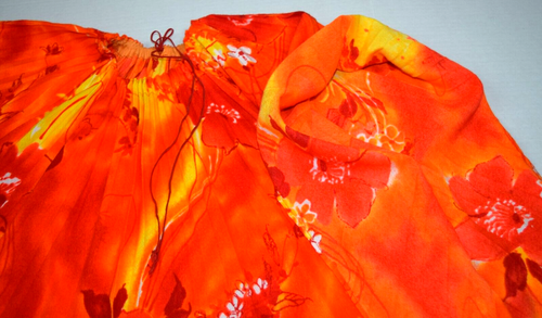 Maxi Caftan Dress VTG 60s Fire Orange Yellow Flowy Cinch Neck Sz S/M - Picture 7 of 7