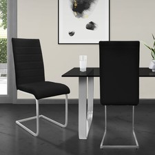 Lot de 2 chaises pied luge noir en simili cantilever à dossier haut pour salon