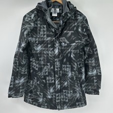 Columbia Interchange Kids Large Ski Jacket Hooded Waterproof Black Gray Coat
