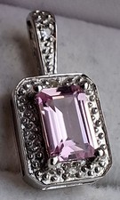 9Ct White Gold Pendant For Necklace Emerald Cut Sapphire & Diamond Cluster